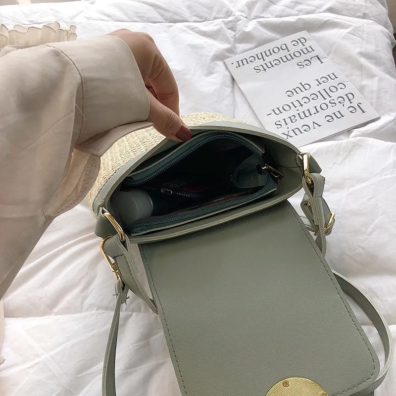 Small Straw Bucket Crossbody Bag