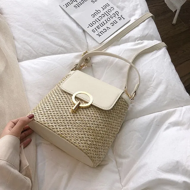 Small Straw Bucket Crossbody Bag