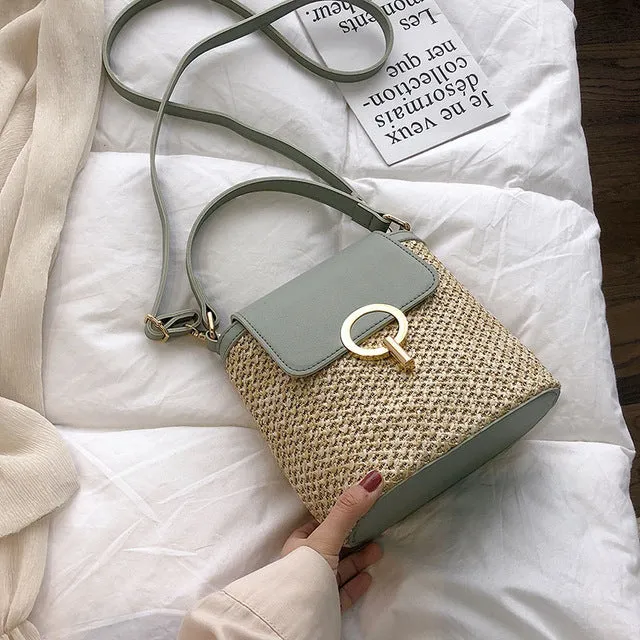 Small Straw Bucket Crossbody Bag