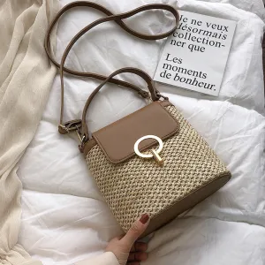 Small Straw Bucket Crossbody Bag