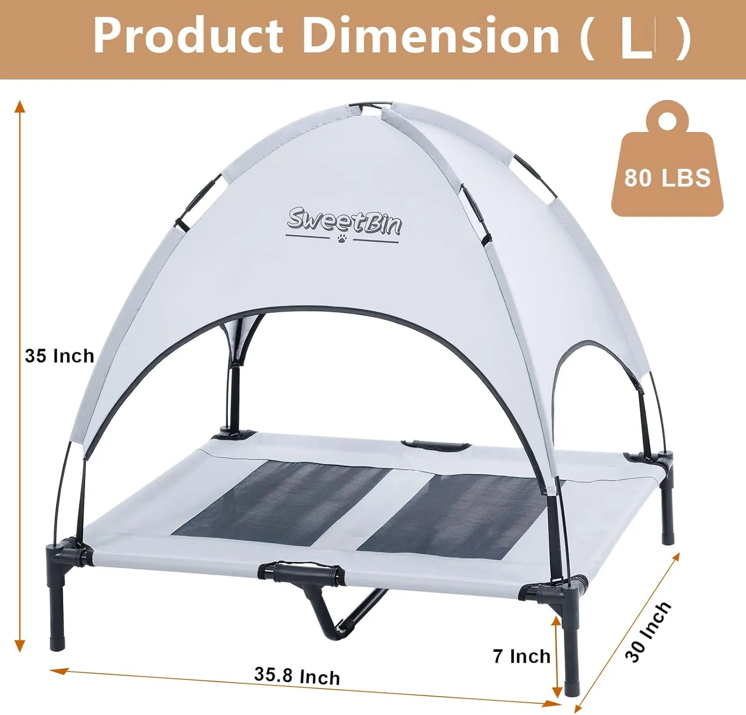 S/M/L Outdoor Elevated Dog Cot with Canopy & Side Shade for Camping Small Medium Dogs (Carry Bag), Portable Cooling Raised Dog Bed with and Side for Beach