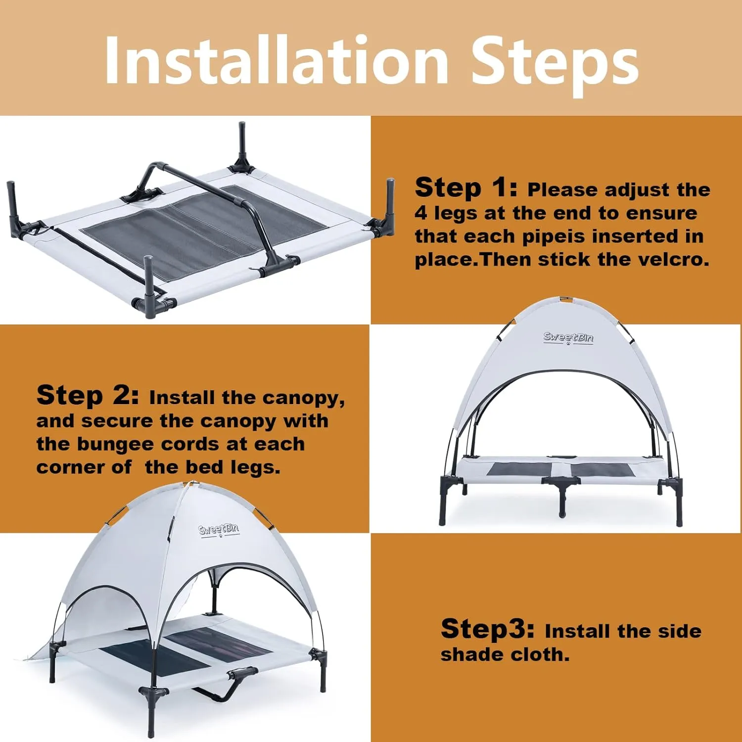 S/M/L Outdoor Elevated Dog Cot with Canopy & Side Shade for Camping Small Medium Dogs (Carry Bag), Portable Cooling Raised Dog Bed with and Side for Beach