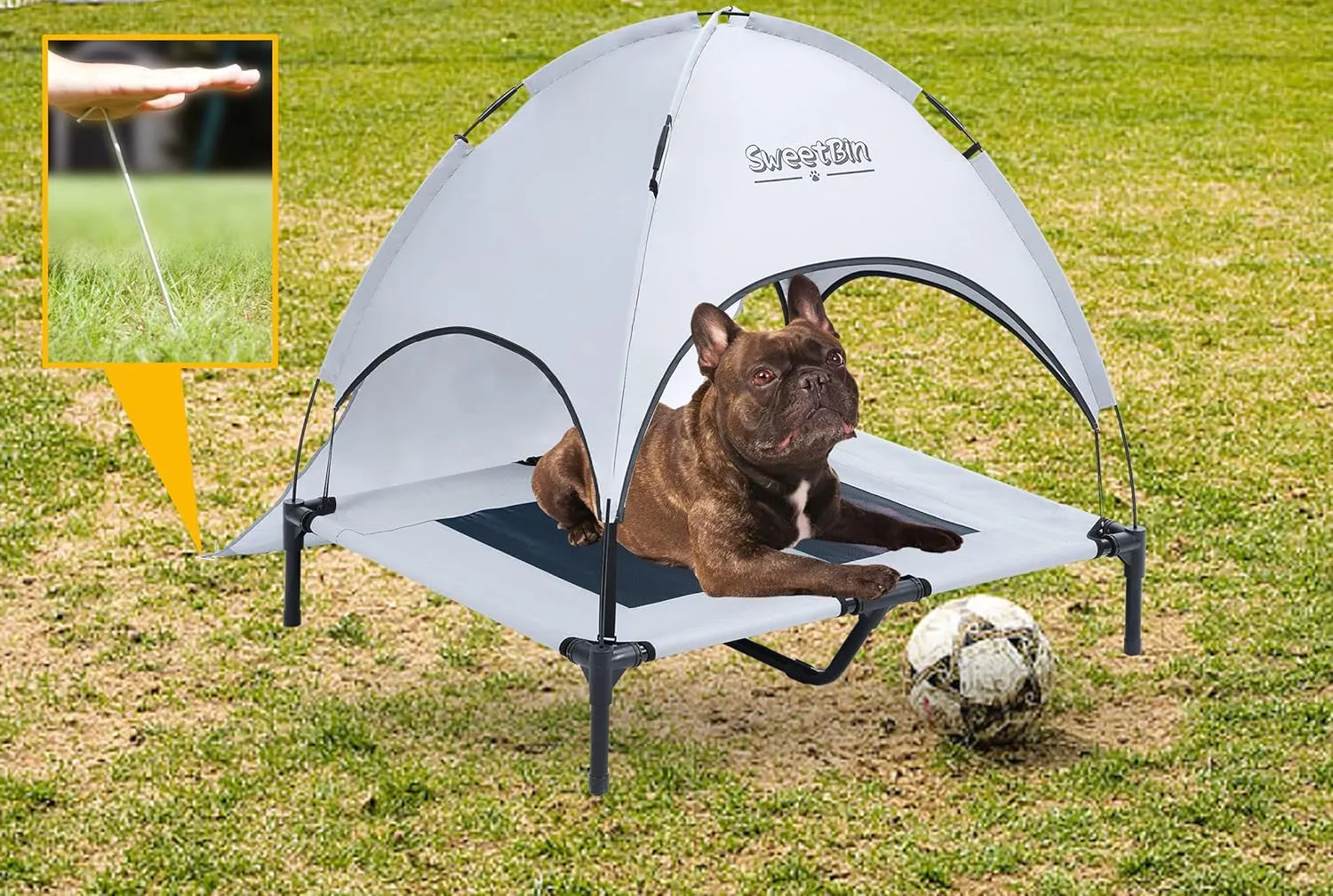 S/M/L Outdoor Elevated Dog Cot with Canopy & Side Shade for Camping Small Medium Dogs (Carry Bag), Portable Cooling Raised Dog Bed with and Side for Beach
