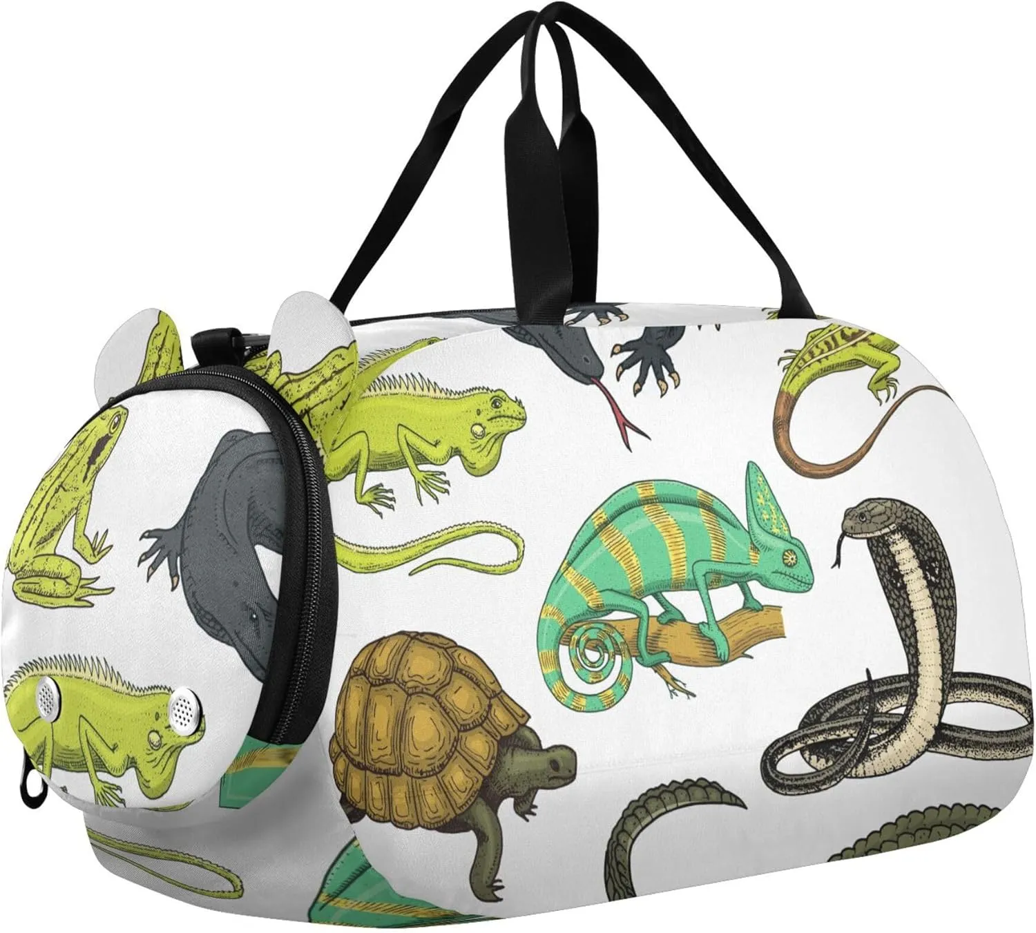Snakes Lizard Frog Turtle Animal Sports Duffle Bag for Girls Boys, Gym Bag with Shoe Compartment, Kids Travel Overnight Weekender Shoulder Bags