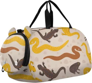 Snakes Salamanders Frog Sports Duffle Bag for Girls Boys, Gym Bag with Shoe Compartment, Kids Travel Overnight Weekender Shoulder Bag