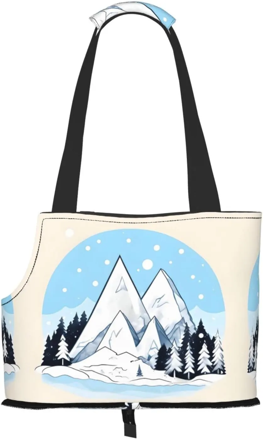 Snow-Capped Mountains Printed Portable Foldable pet Shoulder Bag, Suitable for Carrying Small Pets