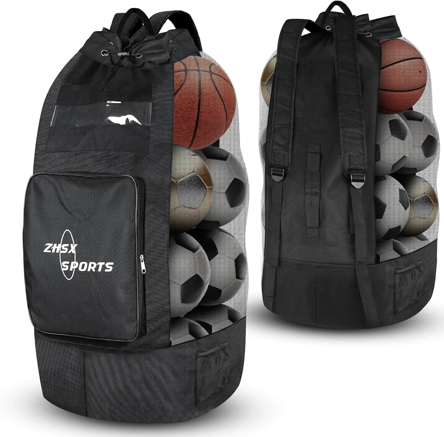 Soccer Ball Bag,Large Mesh Ball Bag Sports Equipment Net Bag With Drawstring Closure Shoulder Strap and Oversized Front Pocket Storage Basketball,Volleyball,Football Accessories