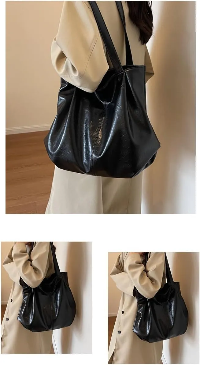 Soft Leather Hobo Bags for Women Vintage Slouchy Tote Bag Hobo Purses and Handbags Large Capacity Shoulder Bag