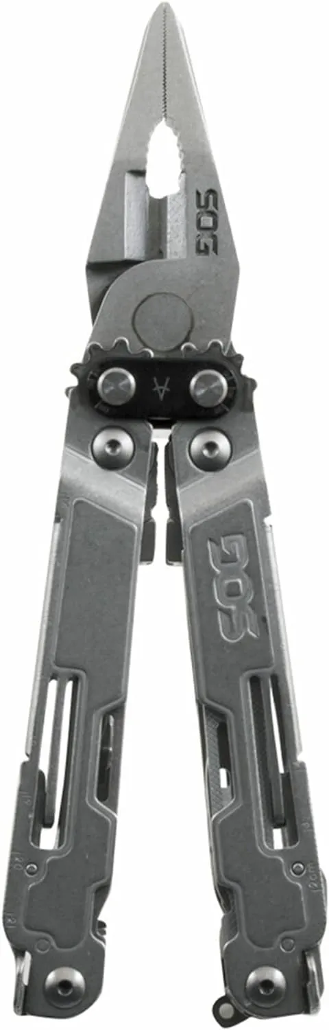 SOG PowerAccess Deluxe All-Around Heavy Duty Stainless Steel Multi-Tool w/Nylon Sheath, Two Knife Blades, Can & Bottle Opener, Stone Wash