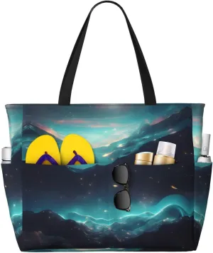 Spacious and Durable Science Fiction Stars Printed Beach Travel Bag for Beach Trips, Grocery shopping, Swimming Pools