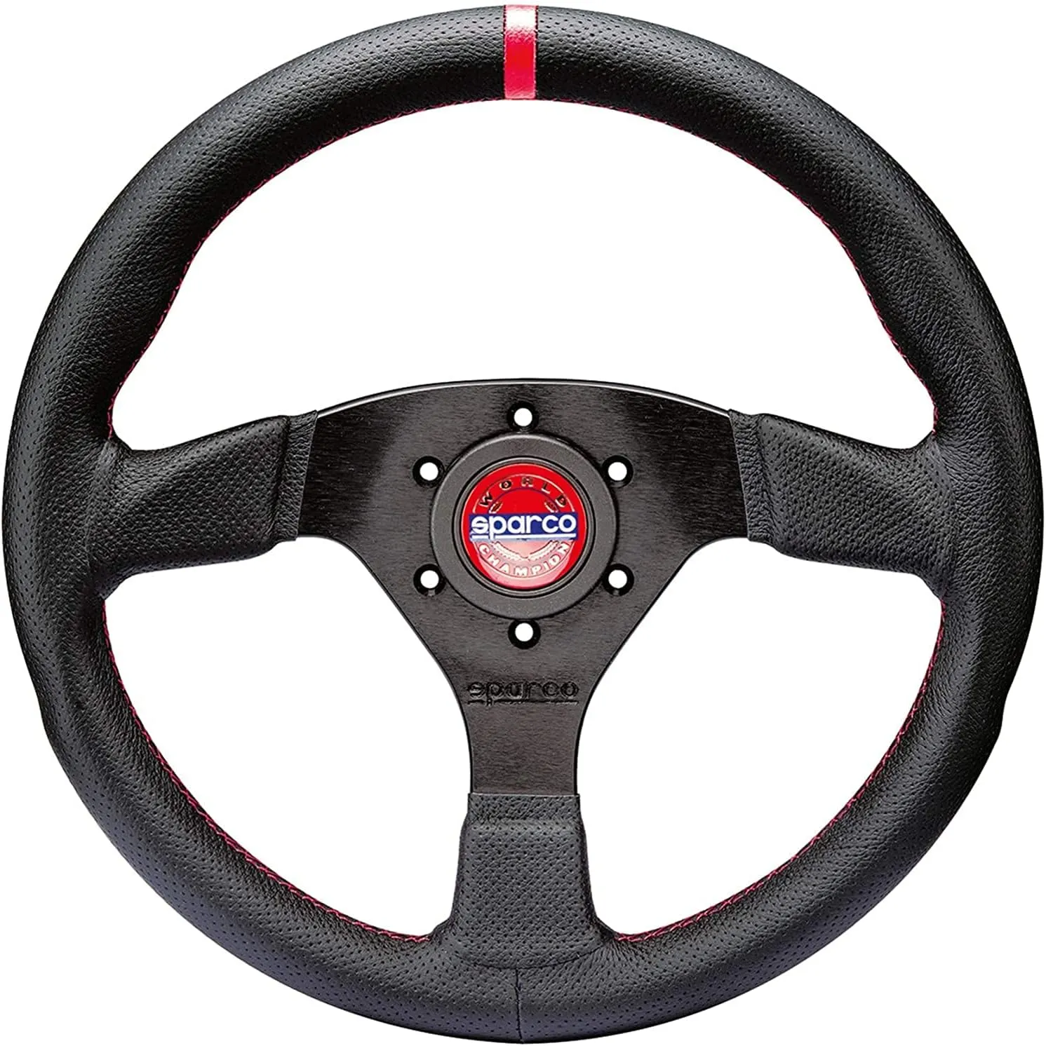 Sparco Steering Wheel R383 Champion Black Leather/Red Stiching