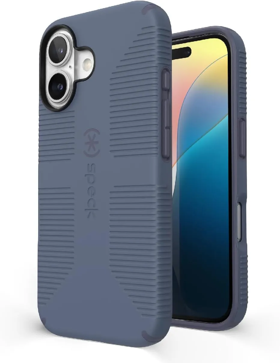 Speck CandyShell Grip iPhone 16 Case - Slim MagSafe - Mystery Blue/Faded Denim