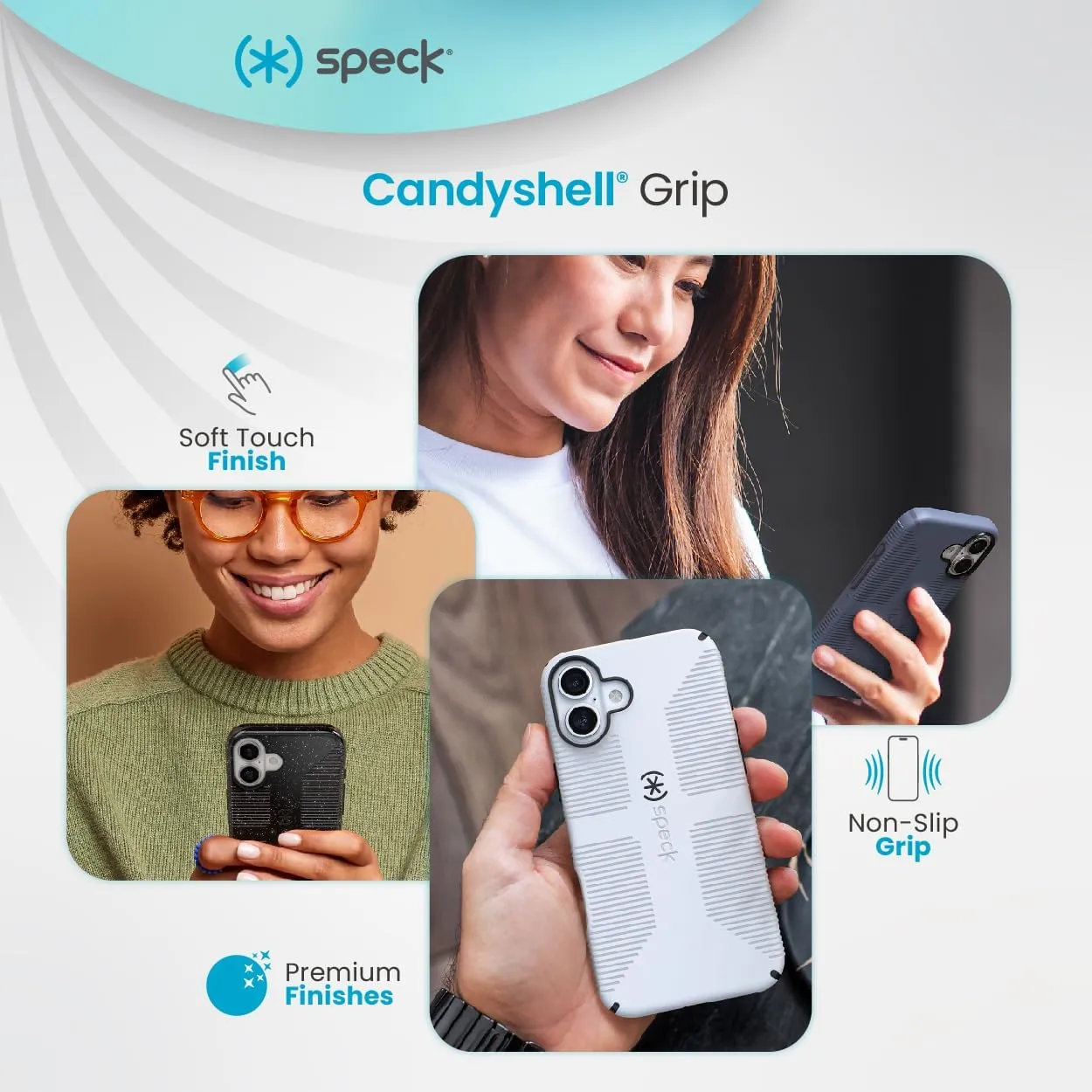 Speck CandyShell Grip iPhone 16 Case - Slim MagSafe - Mystery Blue/Faded Denim