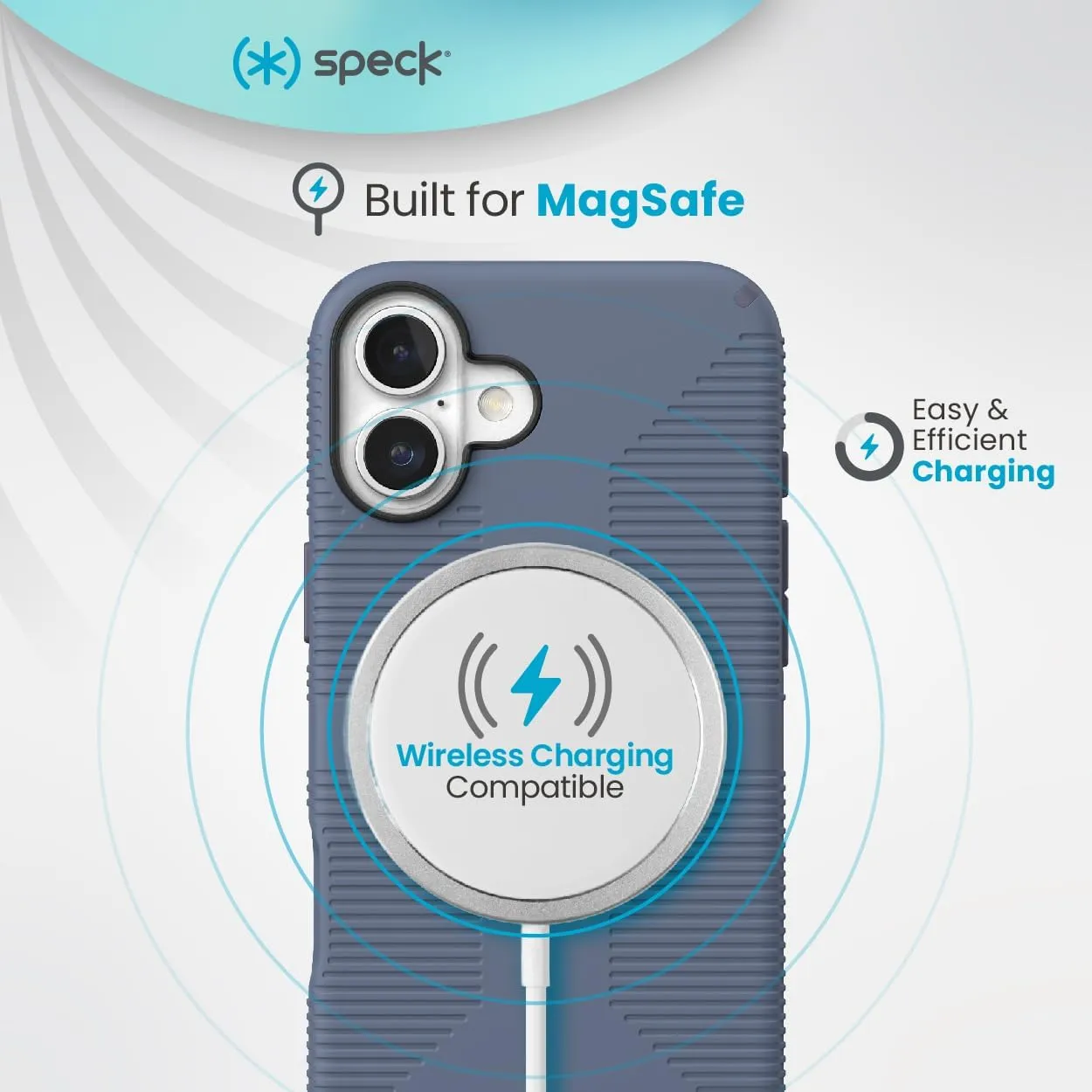 Speck CandyShell Grip iPhone 16 Case - Slim MagSafe - Mystery Blue/Faded Denim