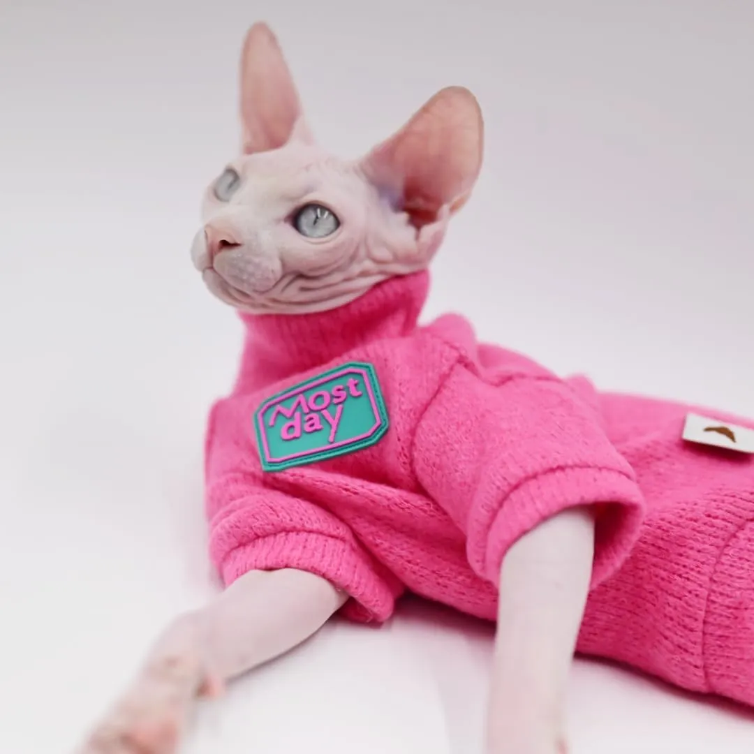 Sphynx Cat Clothes Autumn and Winter Thickened Warm Quilted Vest Shirt Hairless Cat Clothes Devon Cat Bottoming Shirt Pet Cat Clothes… (Small, Rose Red)