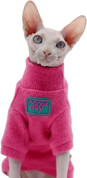 Sphynx Cat Clothes Autumn and Winter Thickened Warm Quilted Vest Shirt Hairless Cat Clothes Devon Cat Bottoming Shirt Pet Cat Clothes… (Small, Rose Red)
