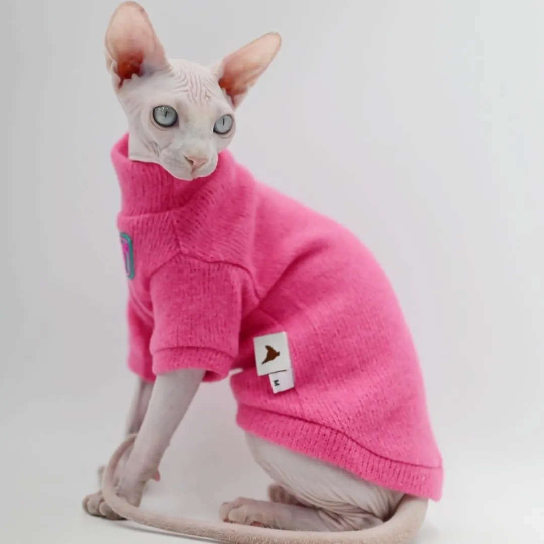 Sphynx Cat Clothes Autumn and Winter Thickened Warm Quilted Vest Shirt Hairless Cat Clothes Devon Cat Bottoming Shirt Pet Cat Clothes… (Small, Rose Red)