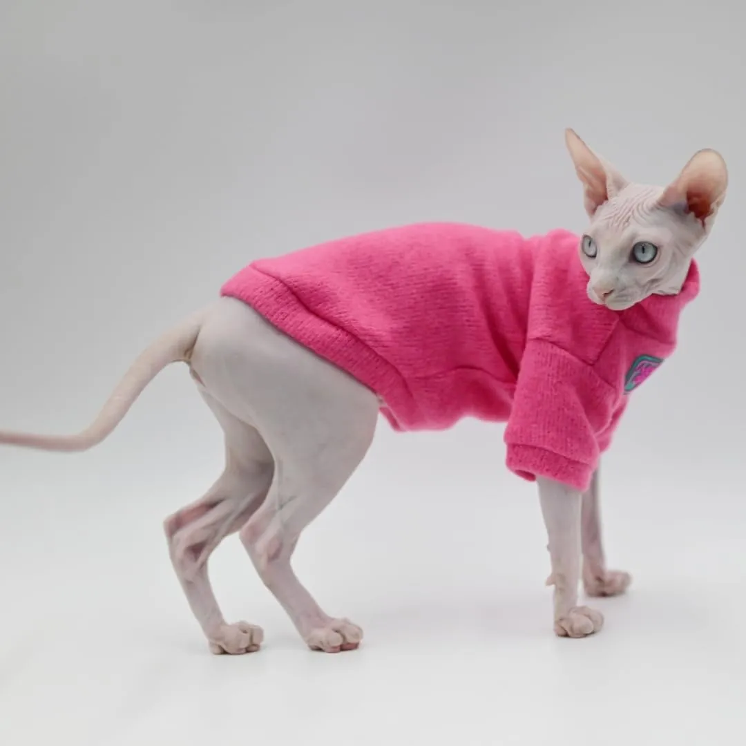 Sphynx Cat Clothes Autumn and Winter Thickened Warm Quilted Vest Shirt Hairless Cat Clothes Devon Cat Bottoming Shirt Pet Cat Clothes… (Small, Rose Red)