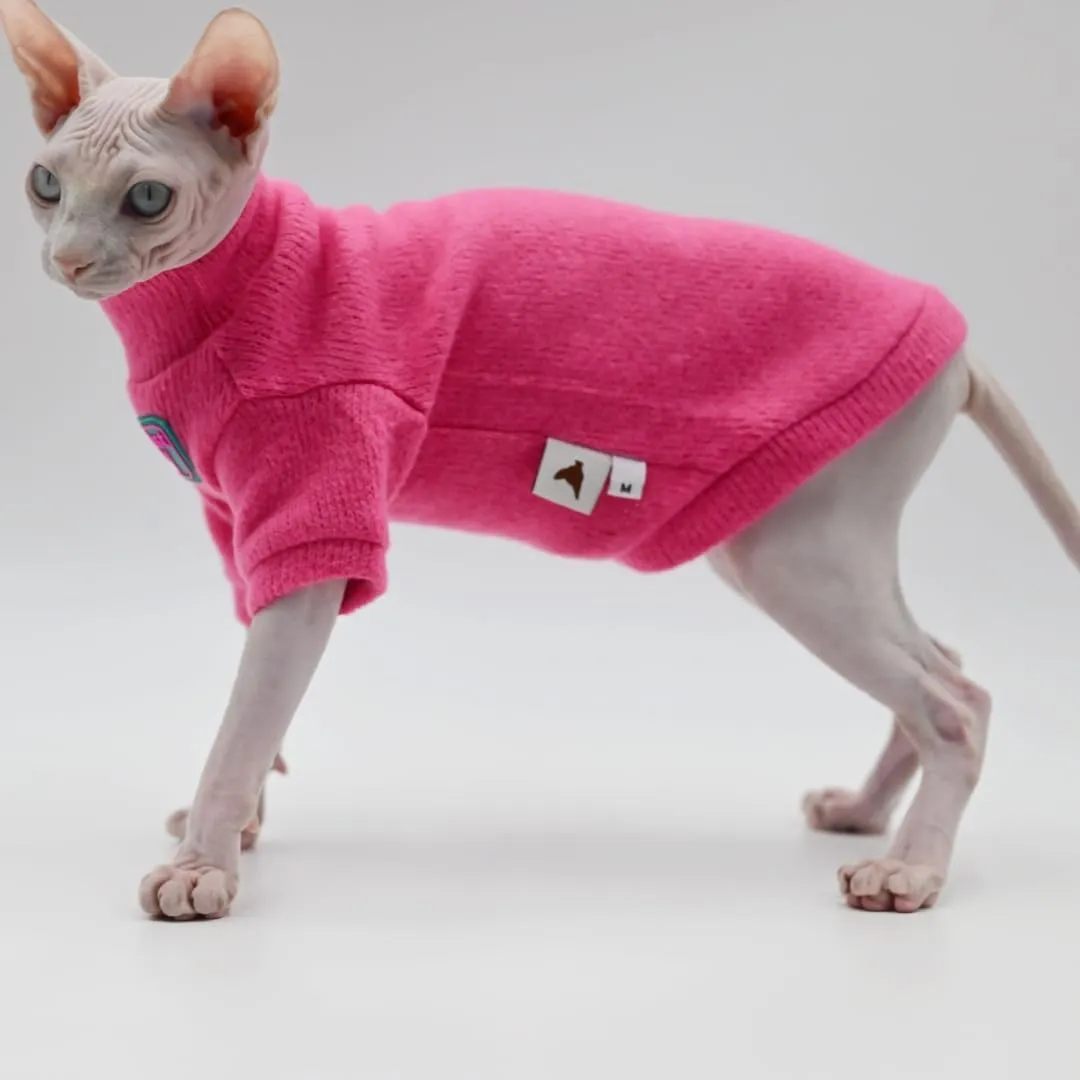 Sphynx Cat Clothes Autumn and Winter Thickened Warm Quilted Vest Shirt Hairless Cat Clothes Devon Cat Bottoming Shirt Pet Cat Clothes… (Small, Rose Red)