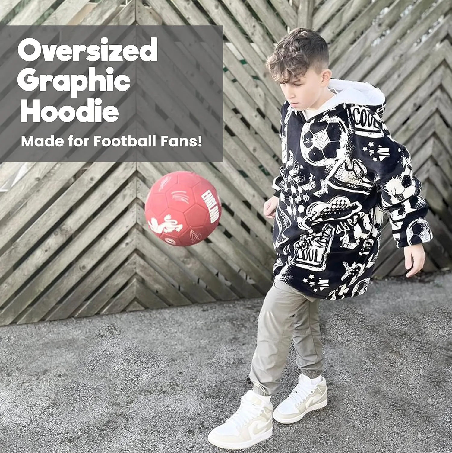 Sports Blanket Hoodie Men & Kids, Oversized Wearable Blanket Kids, Teens, Adults, Soccer & Basketball Hoodie Blanket for Boys