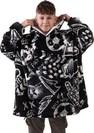 Sports Blanket Hoodie Men & Kids, Oversized Wearable Blanket Kids, Teens, Adults, Soccer & Basketball Hoodie Blanket for Boys