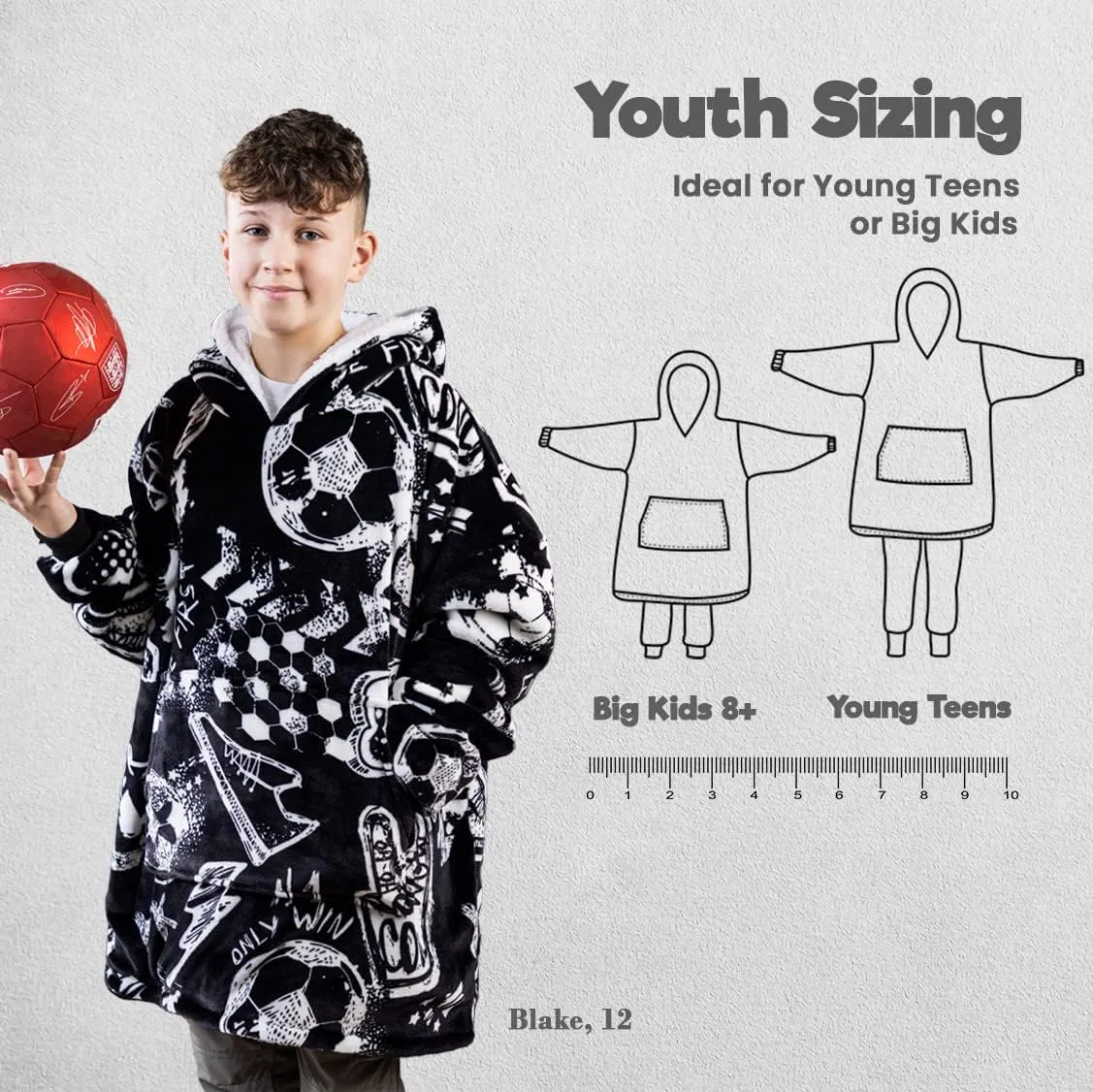 Sports Blanket Hoodie Men & Kids, Oversized Wearable Blanket Kids, Teens, Adults, Soccer & Basketball Hoodie Blanket for Boys
