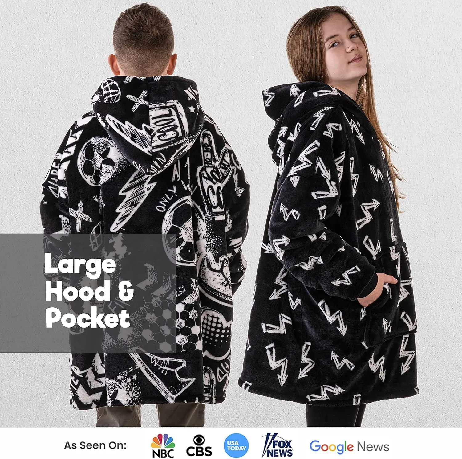 Sports Blanket Hoodie Men & Kids, Oversized Wearable Blanket Kids, Teens, Adults, Soccer & Basketball Hoodie Blanket for Boys