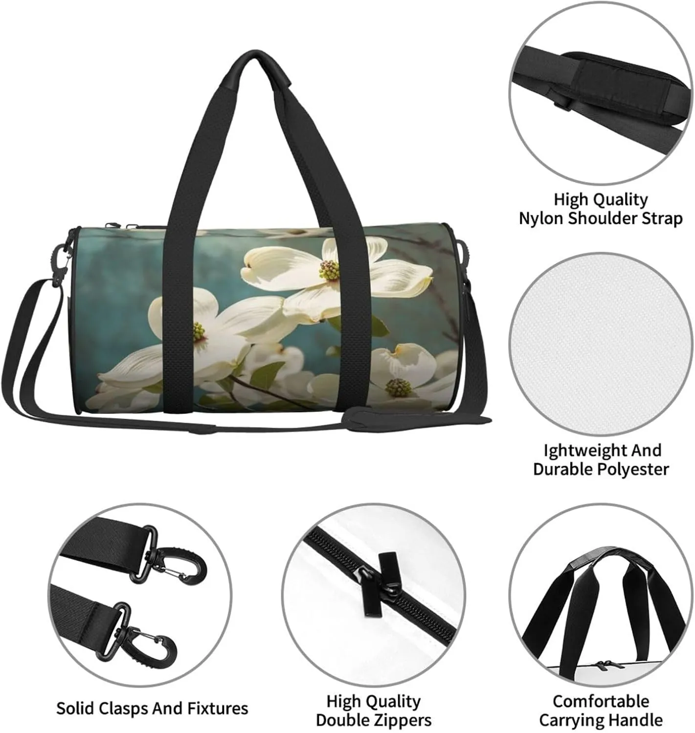 Spring Dogwood Blossoms Travel Duffle Bag for Men Women Sport Gym Bag Foldable Weekender Bag Carry on Overnight Bag for Travel Swimming Basketball