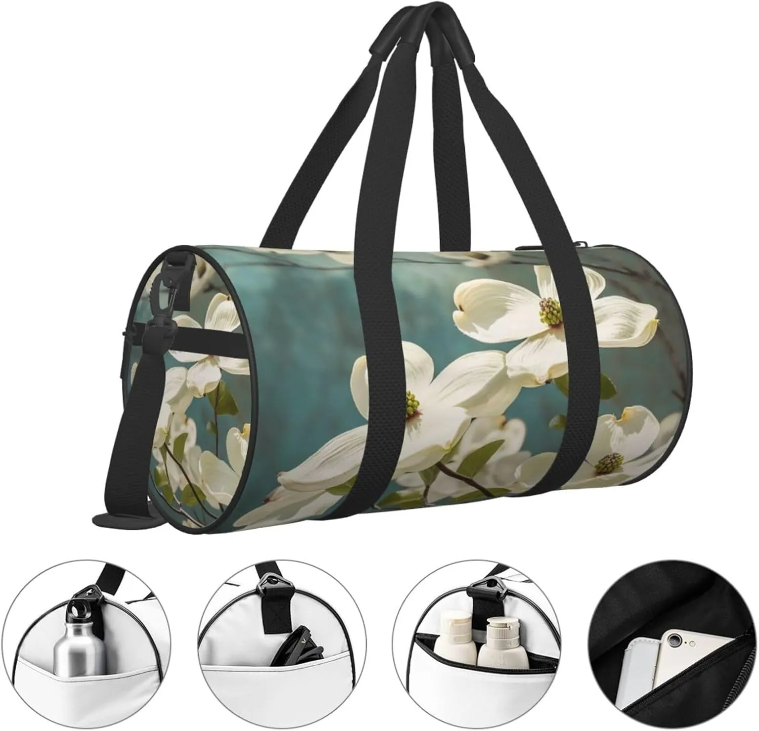 Spring Dogwood Blossoms Travel Duffle Bag for Men Women Sport Gym Bag Foldable Weekender Bag Carry on Overnight Bag for Travel Swimming Basketball