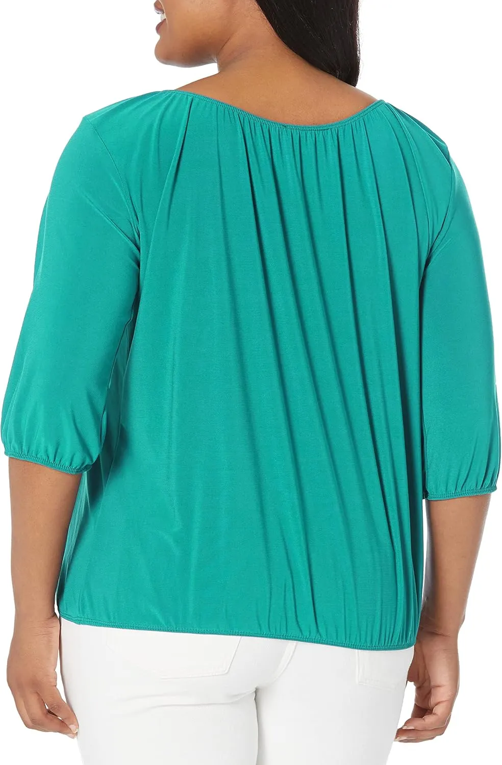 Star Vixen Women's 3/4 Sleeve, Front Tie Peasant Top