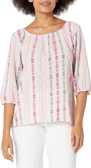 Star Vixen Women's 3/4 Sleeve Peasant Elastic-Hem Top
