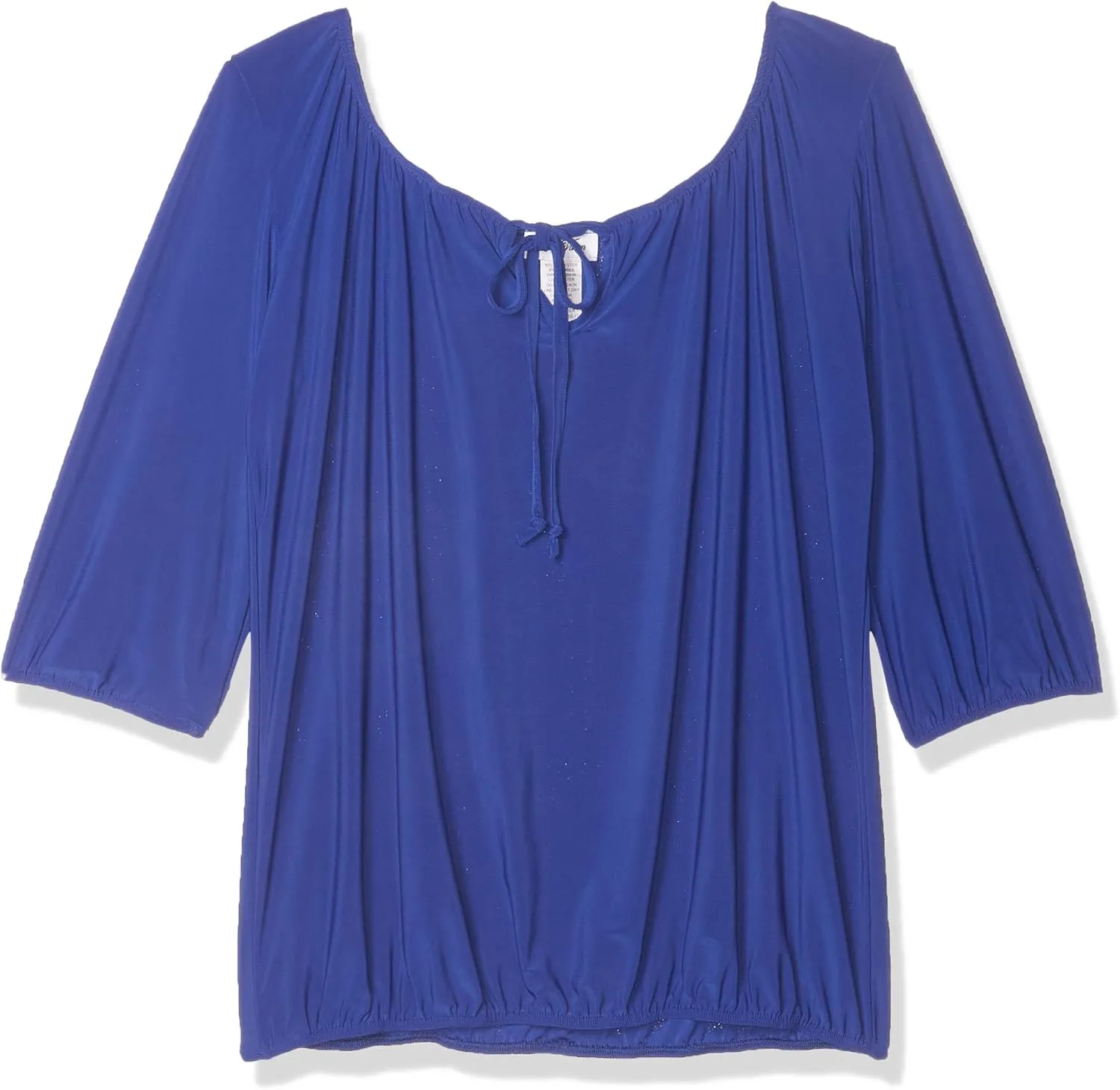 Star Vixen Women's Petite 3/4 Sleeve Peasant Elastic-Hem Keyhole-tie Top