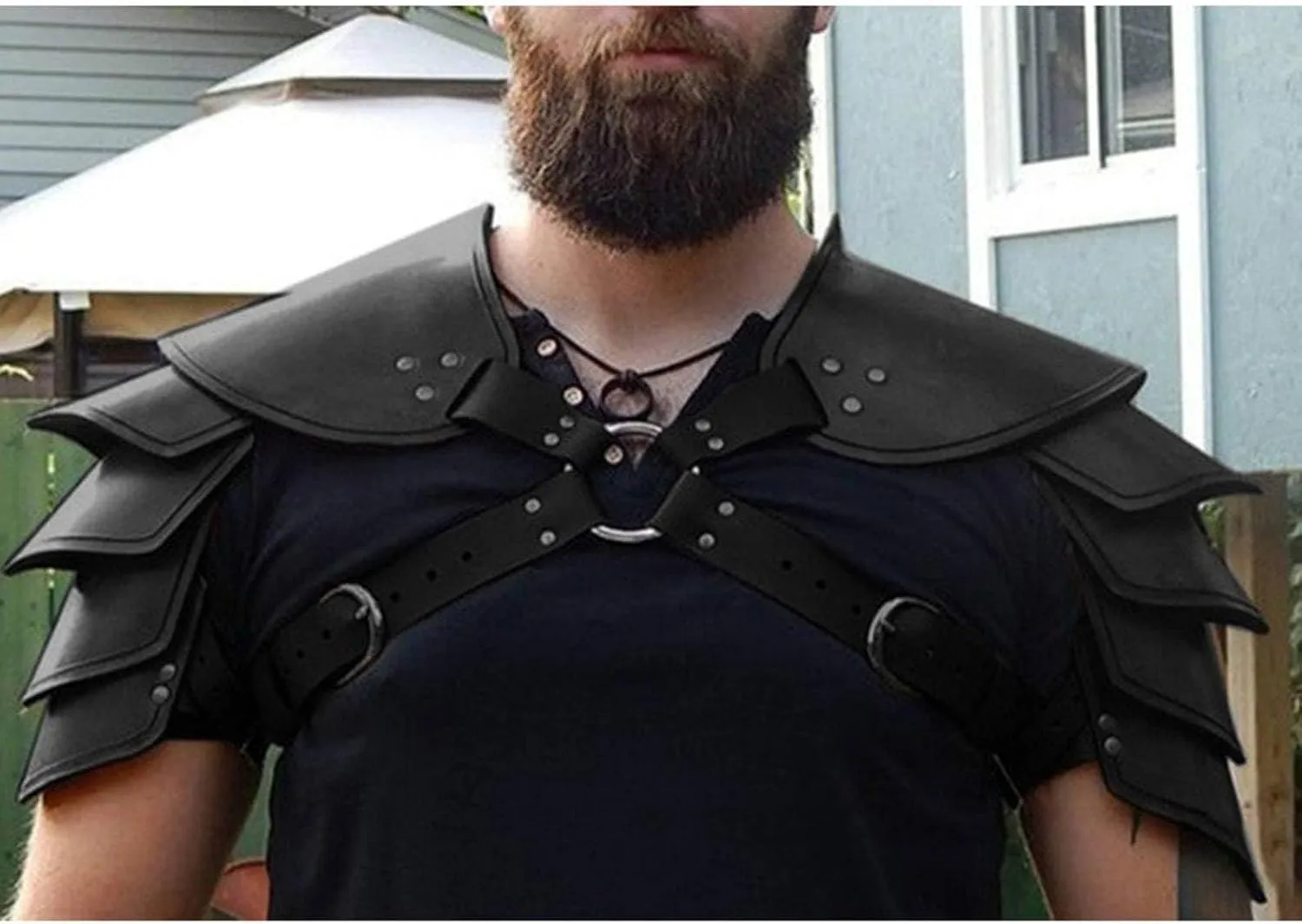 Steampunk Shoulder Armor for Men Adjustable Faux PU Leather Shoulder Armor Medieval Guards for Knight Armor Halloween Cosplay
