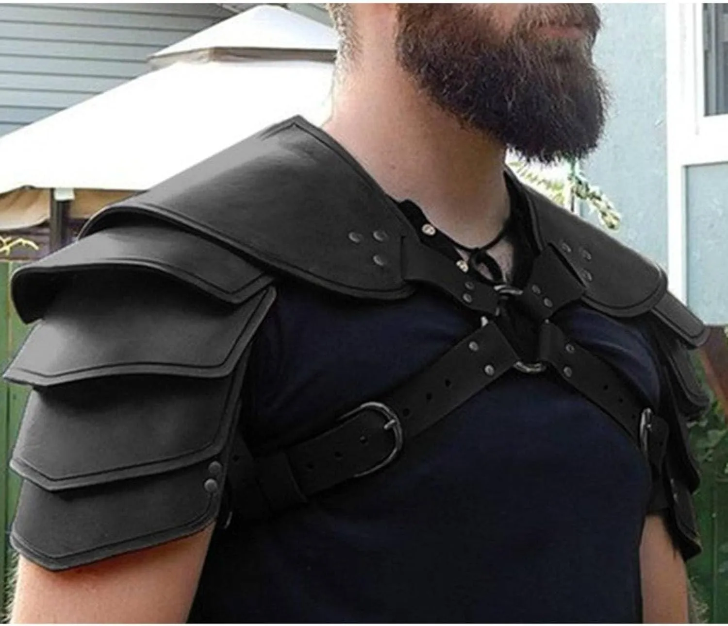 Steampunk Shoulder Armor for Men Adjustable Faux PU Leather Shoulder Armor Medieval Guards for Knight Armor Halloween Cosplay