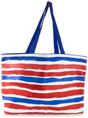 Steel Mill & Co Ultimate Tote for Women, Oversized Tote with Shoulder Straps for Travel, Beach, Groceries, Red White Blue Stripe