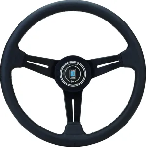 Steering Wheel - Classic - 340mm (13.39 inches) - Leather with Grey Stitching and Black Anodized Spokes - Aluminum Ring