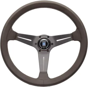 Steering Wheel - Deep Corn Revolution - 350mm (13.78 inches) - Brown Smooth Leather with Brown Cross-Stitching - Anodized Brown Spokes - Classic Horn Button - Part # 6069.35.7055