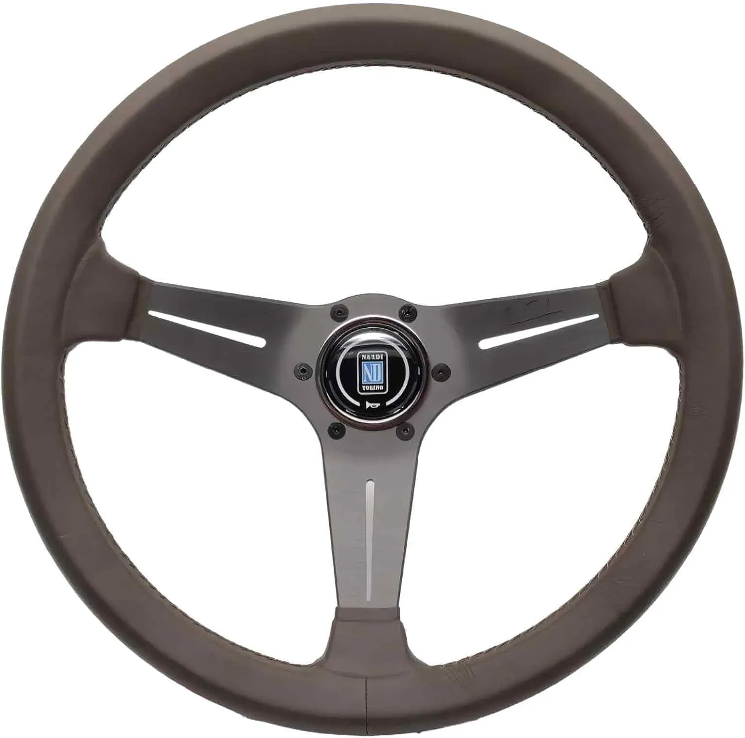 Steering Wheel - Deep Corn Revolution - 350mm (13.78 inches) - Brown Smooth Leather with Brown Cross-Stitching - Anodized Brown Spokes - Classic Horn Button - Part # 6069.35.7055