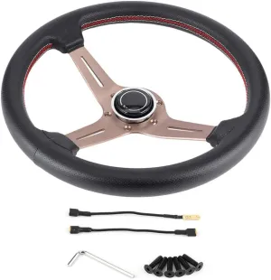 Steering Wheel for NARDI 6-Bolt Half Dish Black Perforated Leather Racing Steering Wheel W/Horn Modifed Parts， 250mm/14in