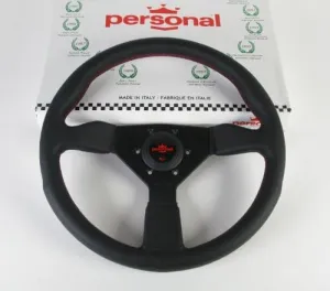 Steering Wheel - Grinta - 350mm (13.78 inches) - Black Leather with Red Stitching/Black Spokes - Part # 6430.35.2096