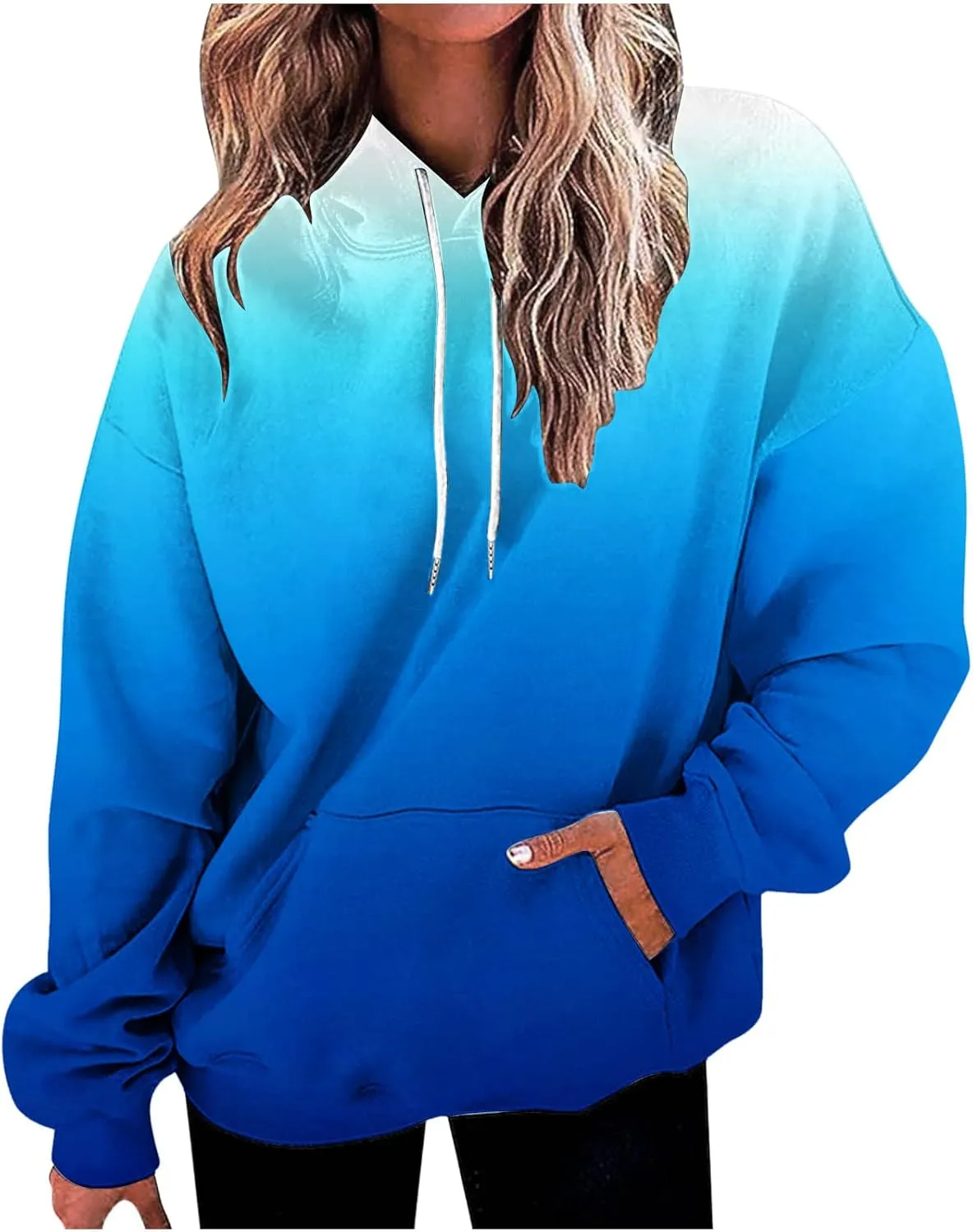 Stessotudo Women’s Hoodies 2023 Casual Gradient Long Sleeve Oversized Sweatshirts Pocketed Aesthetic Fashion Pullover Tops