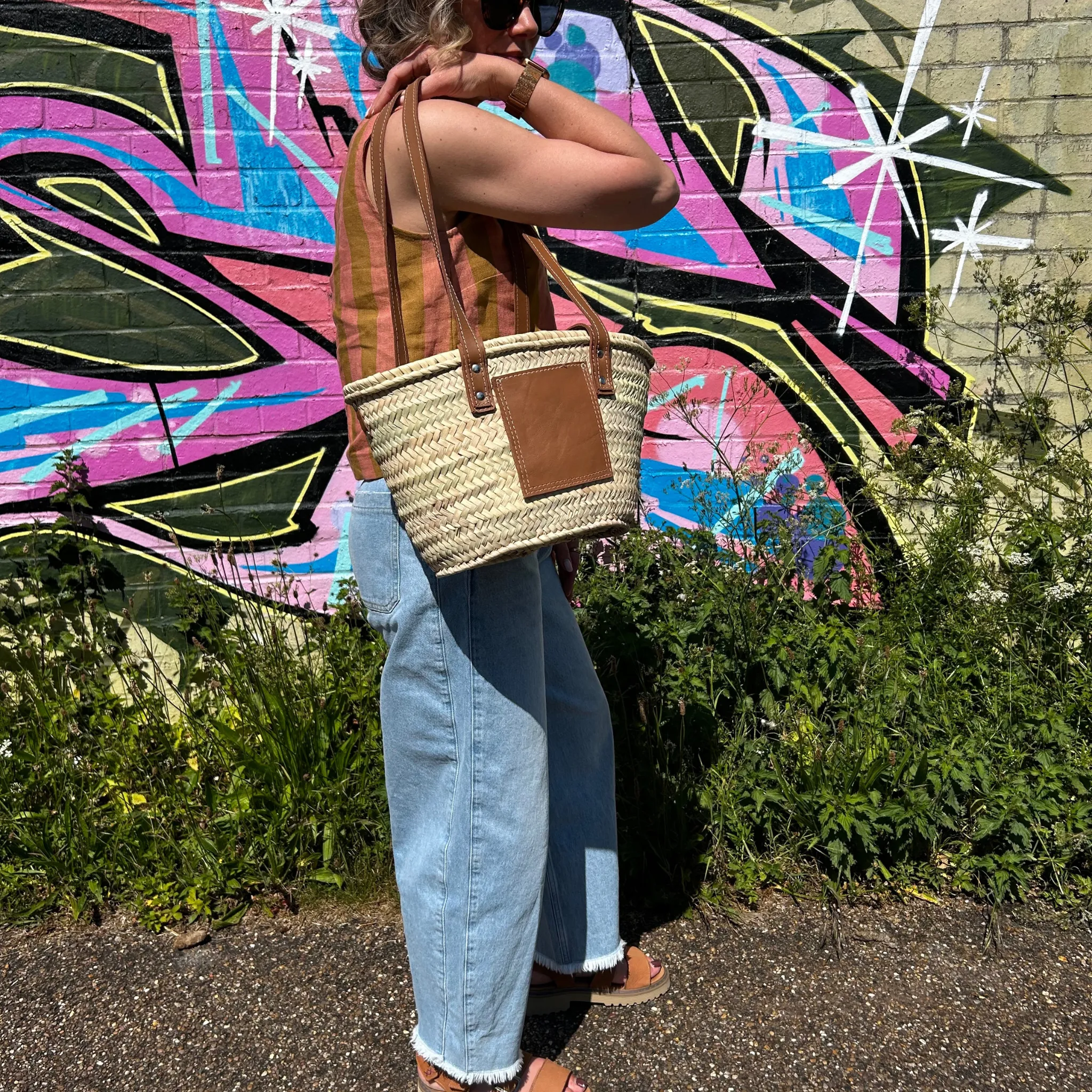 Straw and Leather Baskets