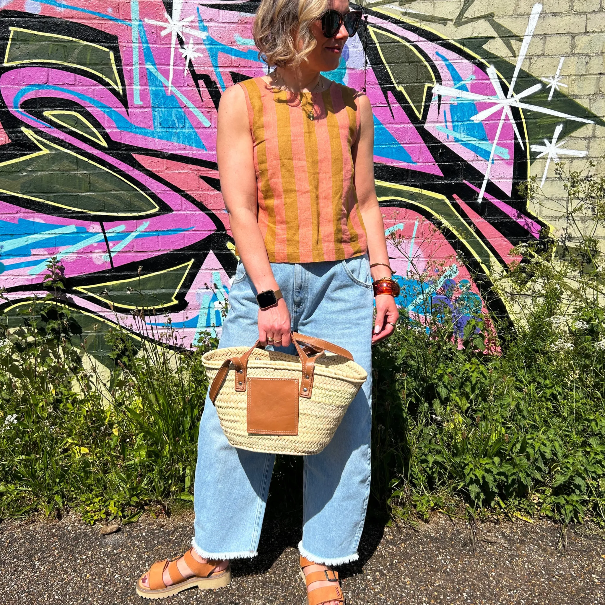 Straw and Leather Baskets
