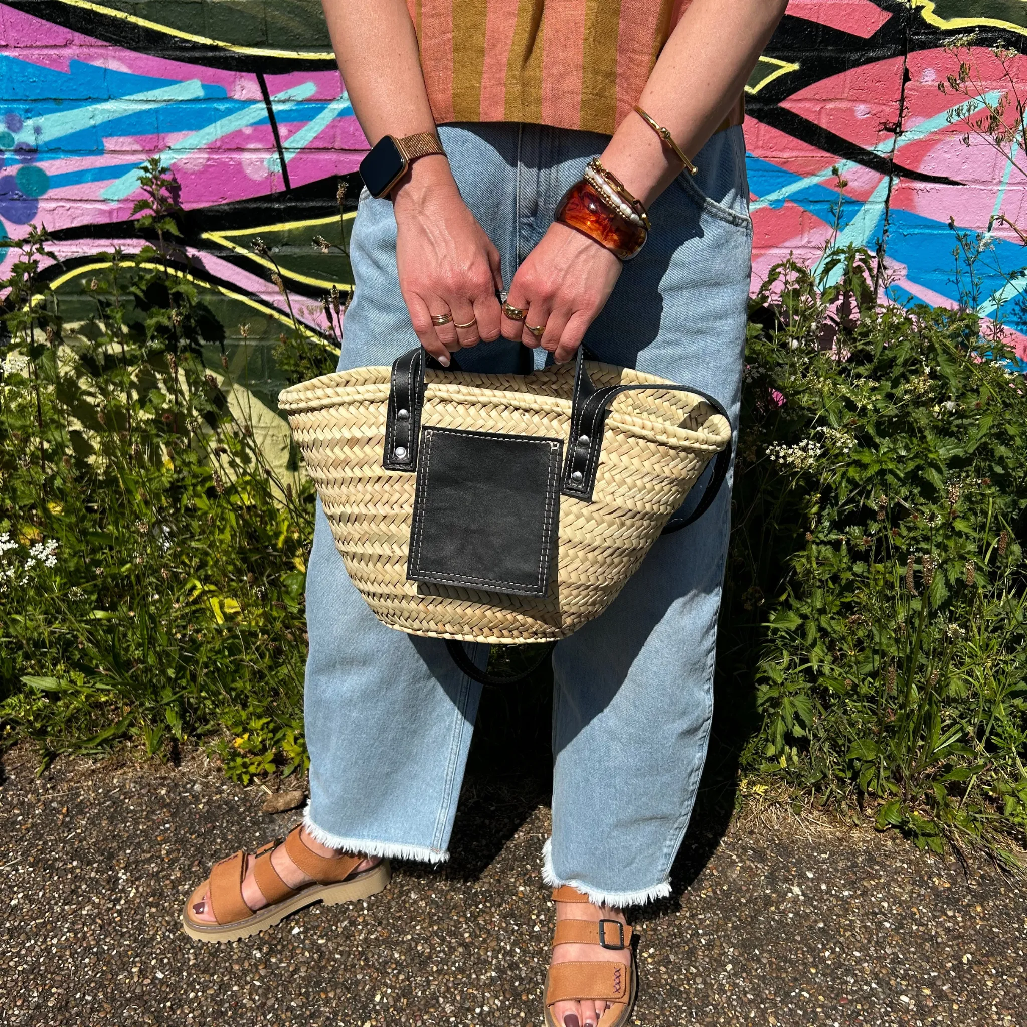Straw and Leather Baskets