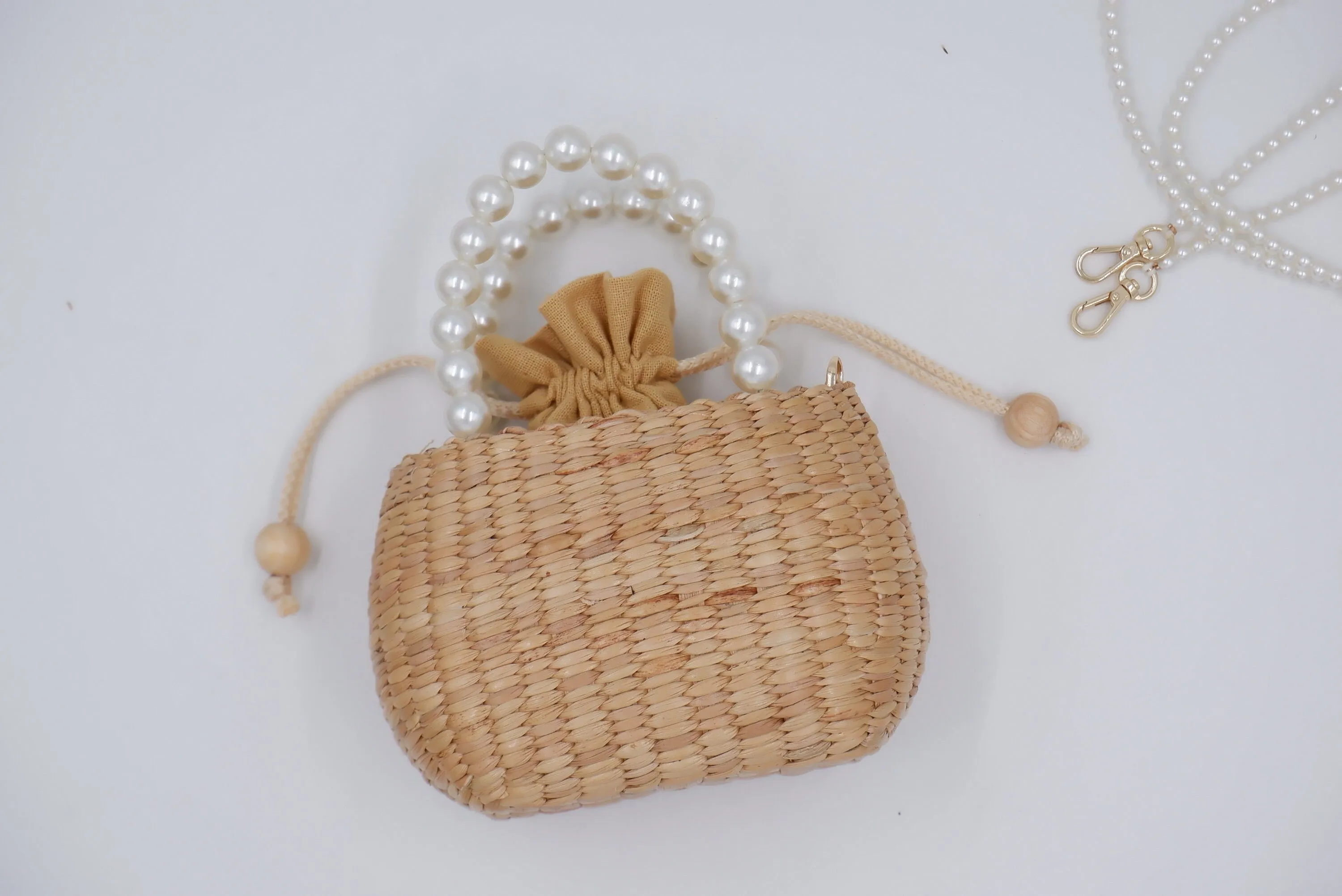 straw bag for kid, kids purse, kid pearl bag