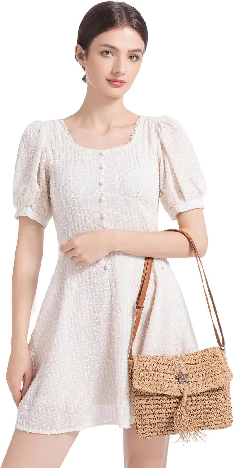 Straw Bag for Women Straw Clutch Purse Summer Beach Bag Woven Shoulder Crossbody Bag