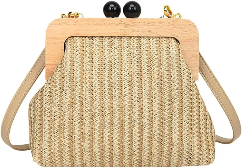 Straw Beach Bags For Women Summer Straw Cross-body Bag Raffia Handbag Pearls Purses Shoulder Bag Shell Shaped Bag 2025