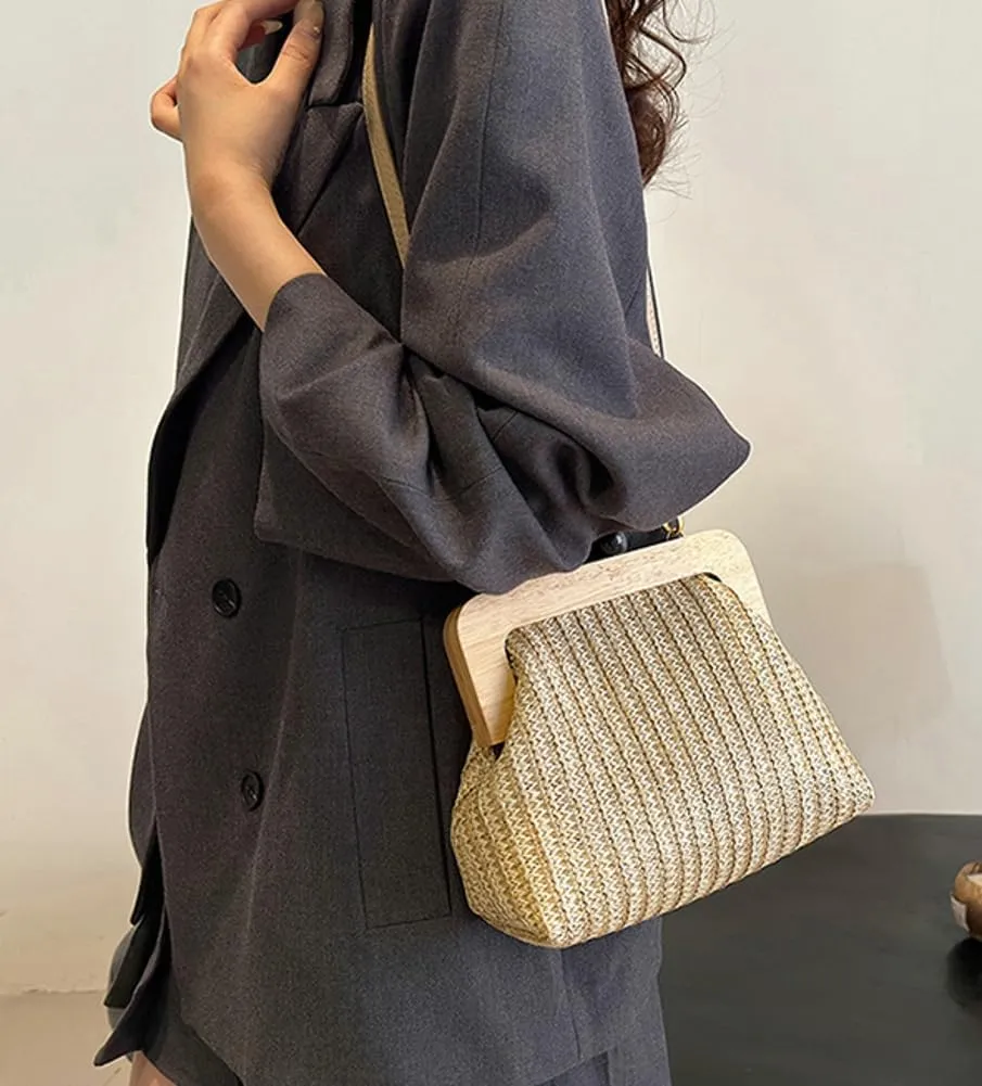 Straw Beach Bags For Women Summer Straw Cross-body Bag Raffia Handbag Pearls Purses Shoulder Bag Shell Shaped Bag 2025