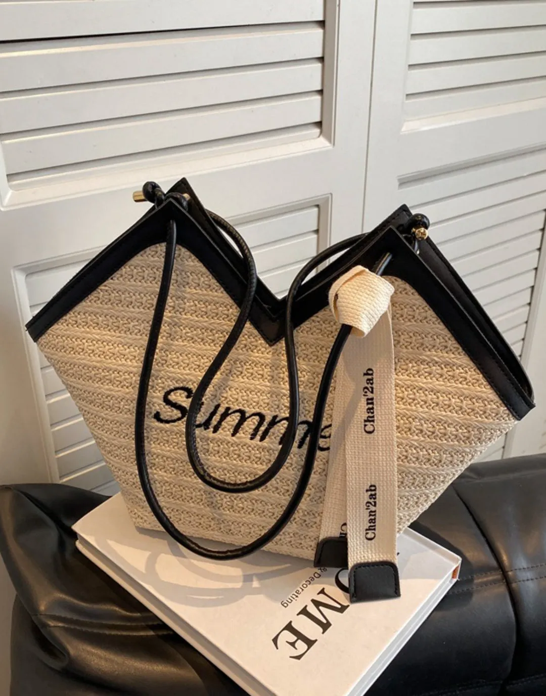 Straw Beach Bags&Tote Embroidery Heart Design Bag