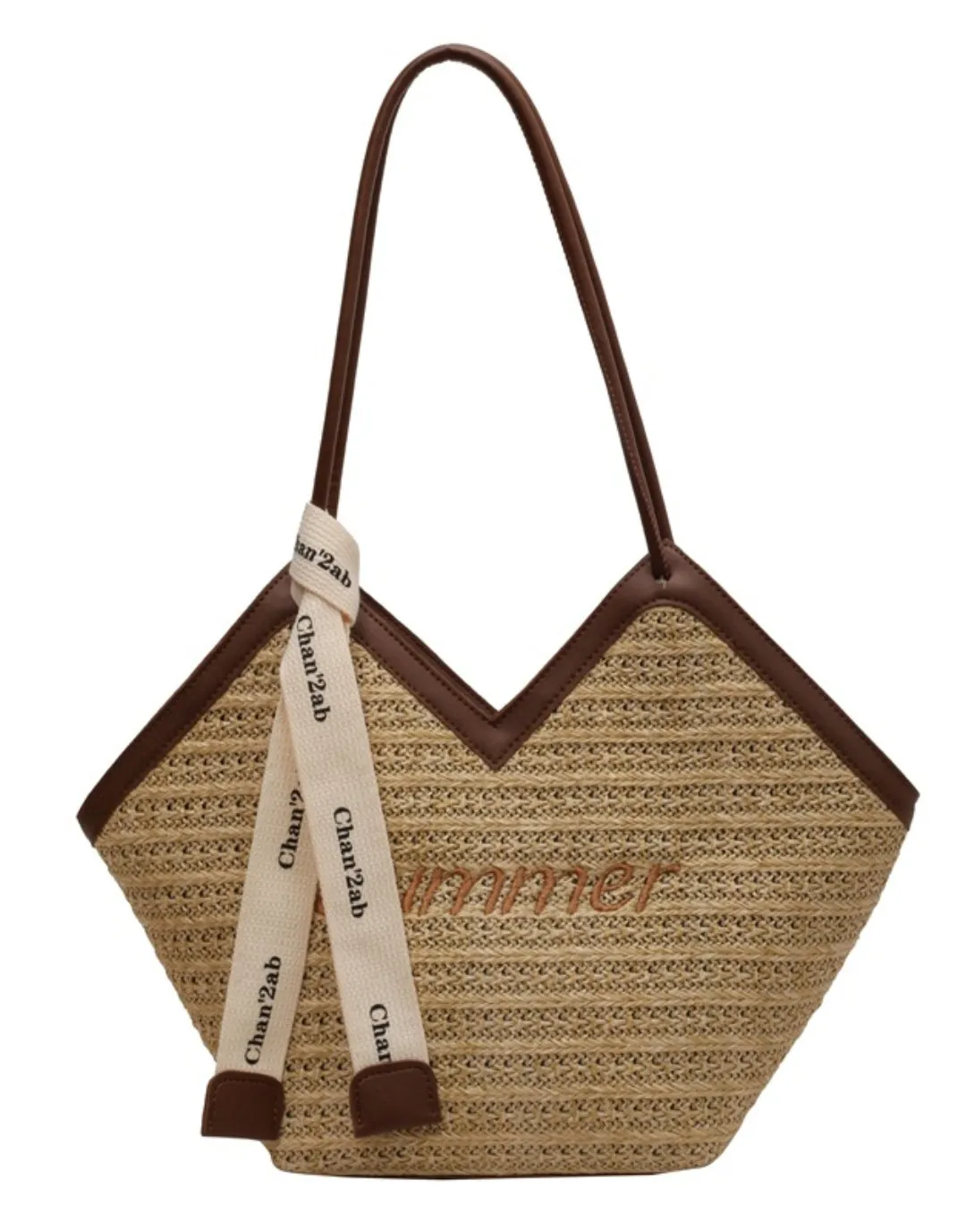 Straw Beach Bags&Tote Embroidery Heart Design Bag